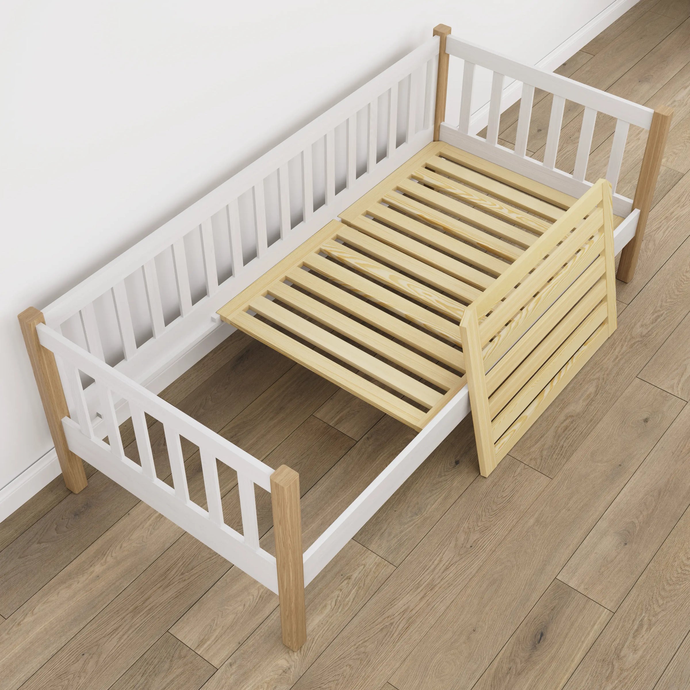 Balta medinė sofa-lova su ąžuolu - medžio detalės ir sujungimai, Nizio Home