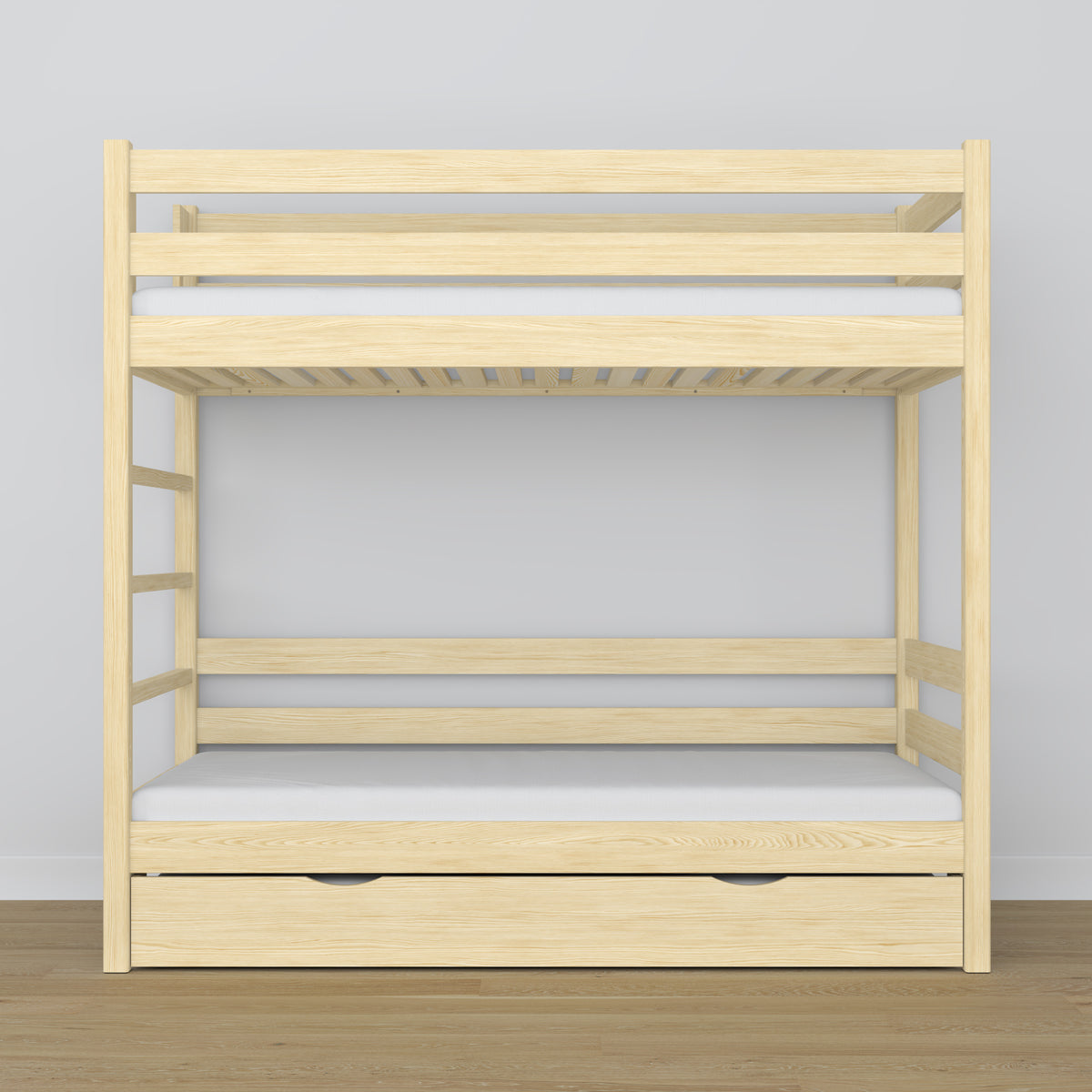 Clear Pine Bunk Bed – Wooden Slatted Frame, Mattress Drawer
