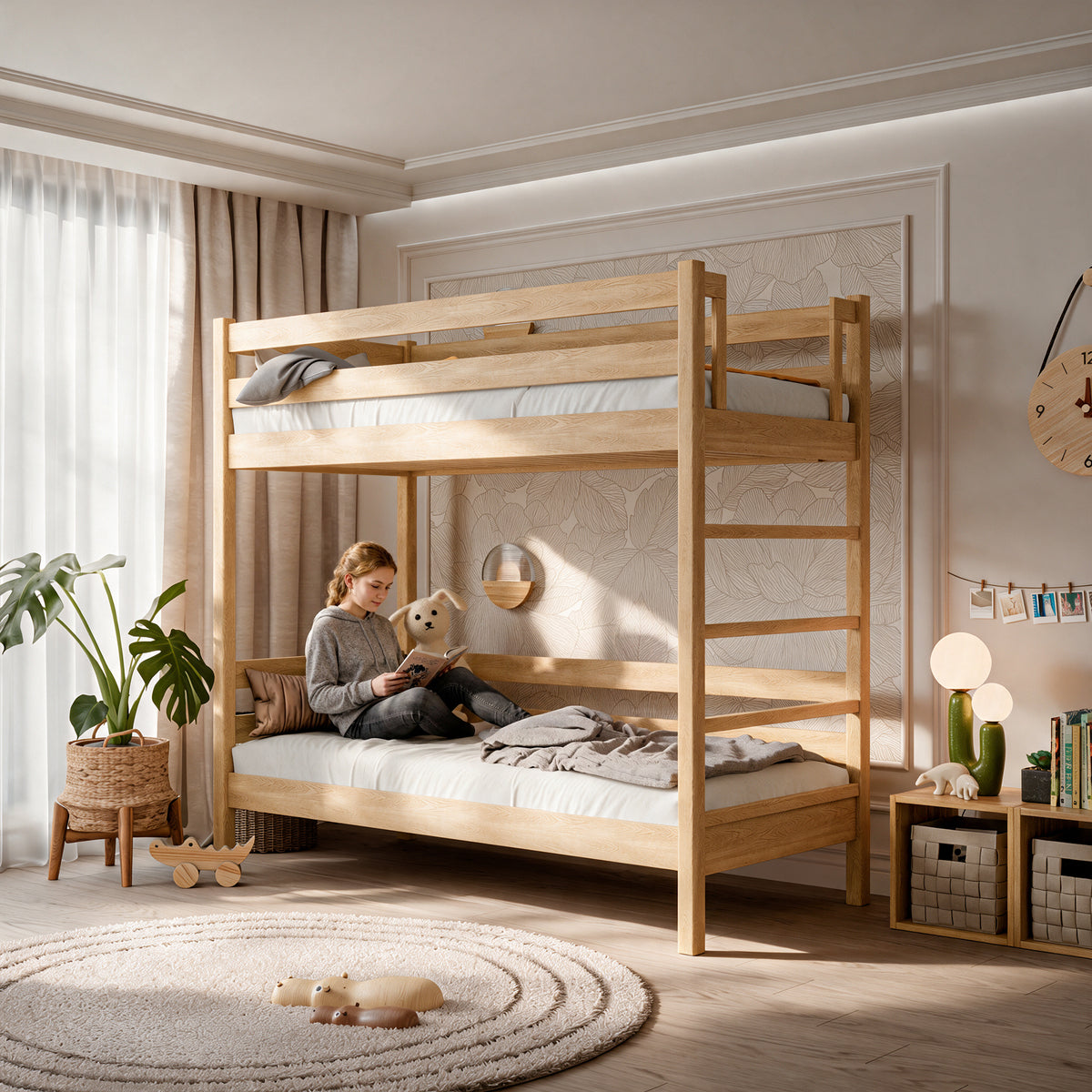 Ąžuolinė dviaukštė lova N03, natūralus ąžuolas