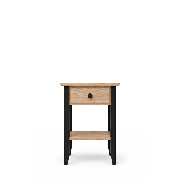 Ąžuolinė spintelė prie lovos 1S N01 Scandi natūralaus ąžuolo / juoda